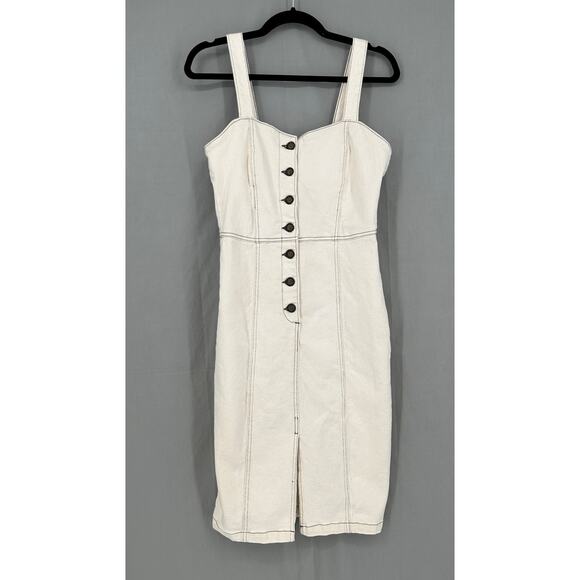 Zara Dress Womens Small Beige Denim Knee Length Stretch Button Capsule Western - Picture 1 of 9